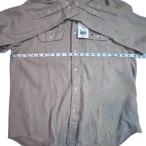 Crown & Ivy Shirt Mens Medium Beige Cozy Cotton Flannel Preppy Button Up Top - Picture 3 of 9